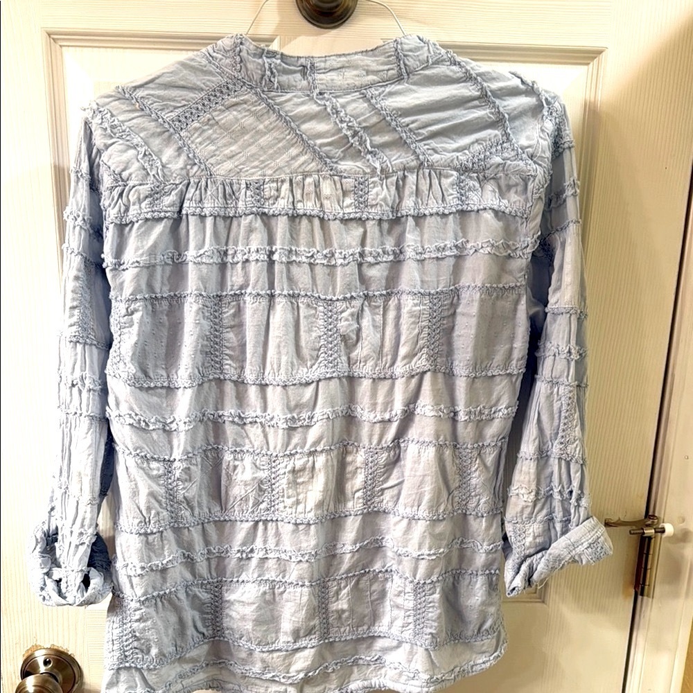 Dylan Light Blue Textured Patchwork Blouse Sundan… - image 4